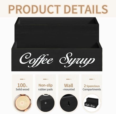 Countertop Coffee Station Organizer Coffee Bar Accessories, 2 Tier Coffee Syrup Organizer Rack, Wood Coffee Condiment Organizer 6 Syrup Bottles Dispenser Holder, Farmhouse Cup Holder for Coffee Lover in Saudi Arabia