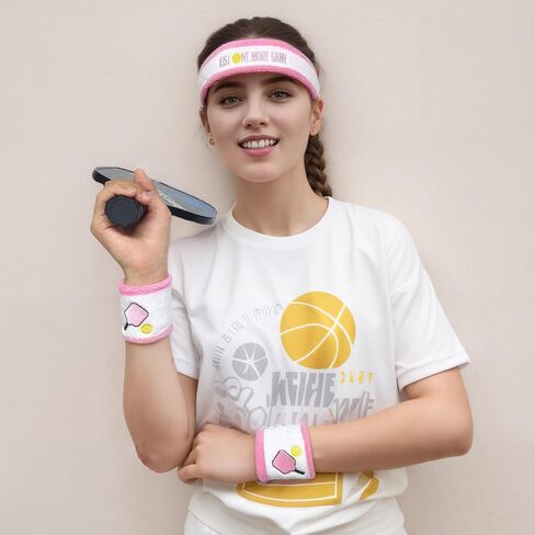3 Pcs Pickleball Sweatband Set Men Women, Moisture Wicking Sweat Absorbent 2 Wristbands and 1 Headband for Basketball Tennis, Great Gift for Sports in Saudi Arabia