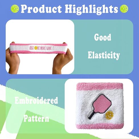 3 Pcs Pickleball Sweatband Set Men Women, Moisture Wicking Sweat Absorbent 2 Wristbands and 1 Headband for Basketball Tennis, Great Gift for Sports in Saudi Arabia