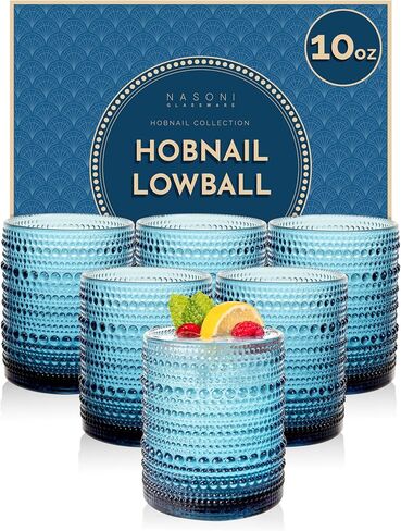 مجموعة أكواب Hobnail Highball سعة 14 أونصة مكونة من 6 قطع (شفافة) - كوب زجاجي مطرز بالخرز عتيق مقاس XL أكواب مزدوجة قديمة الطراز للمشروبات والكوكتيلات والمارجريتا والعصائر والماء in Saudi Arabia