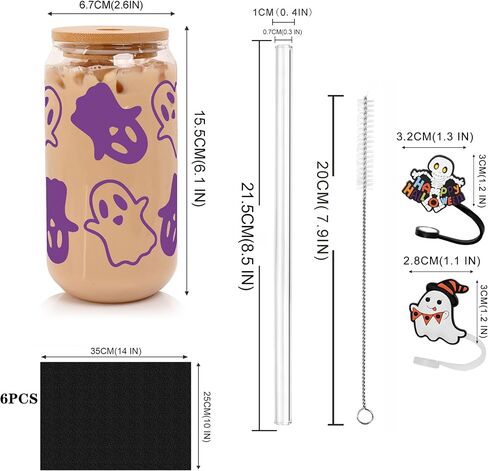 ANOTION Halloween Mugs - 18 oz Halloween Ghost Decor Ghost Mug Halloween Decorations Glass Cups Tumbler Iced Coffee Cups Glassware Cookie Jar Decor Gift Drinking Water Bottles in Kuwait