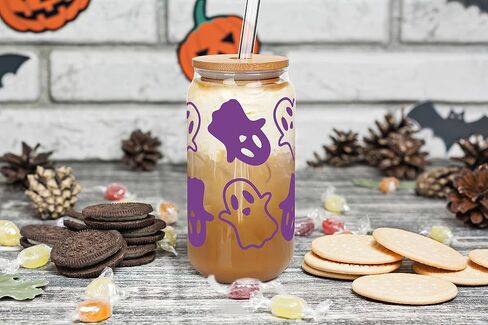 ANOTION Halloween Mugs - 18 oz Halloween Ghost Decor Ghost Mug Halloween Decorations Glass Cups Tumbler Iced Coffee Cups Glassware Cookie Jar Decor Gift Drinking Water Bottles in Kuwait