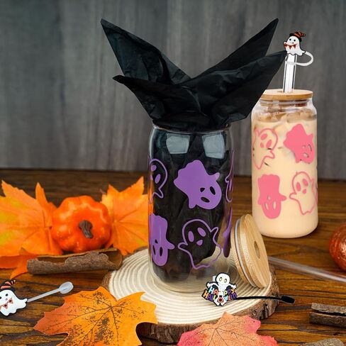 ANOTION Halloween Mugs - 18 oz Halloween Ghost Decor Ghost Mug Halloween Decorations Glass Cups Tumbler Iced Coffee Cups Glassware Cookie Jar Decor Gift Drinking Water Bottles in Kuwait
