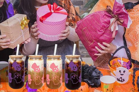 ANOTION Halloween Mugs - 18 oz Halloween Ghost Decor Ghost Mug Halloween Decorations Glass Cups Tumbler Iced Coffee Cups Glassware Cookie Jar Decor Gift Drinking Water Bottles in Kuwait