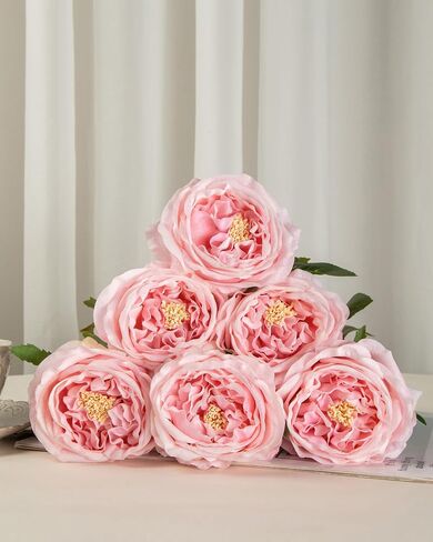 DuHouse 5Pcs Silk Roses Fake Champagne Roses with Stems Real Touch Rose Artificial Flowers for Arrangement Wedding Party Home Decoration in Saudi Arabia