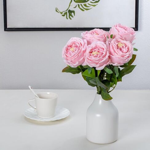 DuHouse 5Pcs Silk Roses Fake Champagne Roses with Stems Real Touch Rose Artificial Flowers for Arrangement Wedding Party Home Decoration in Saudi Arabia