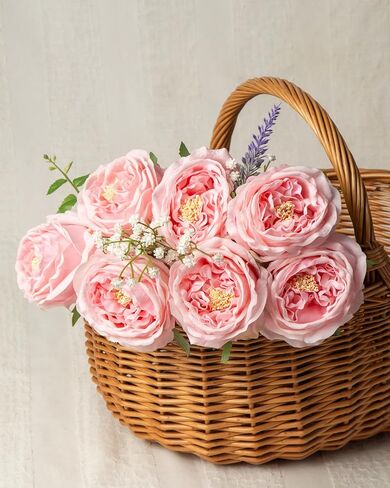 DuHouse 5Pcs Silk Roses Fake Champagne Roses with Stems Real Touch Rose Artificial Flowers for Arrangement Wedding Party Home Decoration in Saudi Arabia