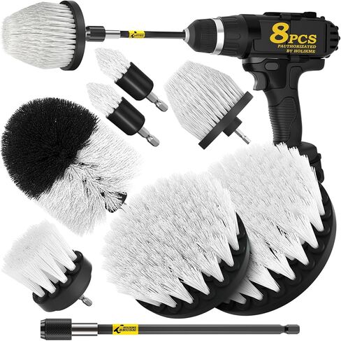 Holikme 8 Piece Drill Brush Attachments Set, Power Scrubber Brush with Extend Long Attachment，Cleaning Supplies，Scrub Brush，Shower Scrubber，Bathtub, Bathroom, Kitchen（Black） in Saudi Arabia