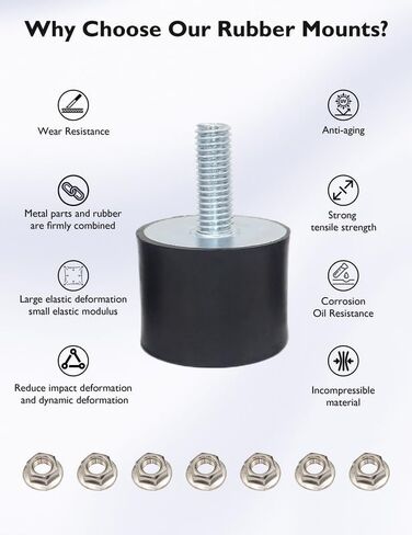 M10 Rubber Vibration Isolator Threaded Stud Shock Absorber Mechanical Vibration Damping Anti Vibration Silent-Blocks for Bobbins Motor Compressors Pump, 4pcs M10x28-40x30mm, 4pcs M10 LockNuts in Saudi Arabia