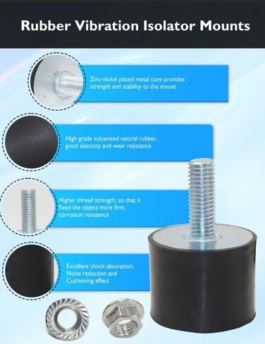 M10 Rubber Vibration Isolator Threaded Stud Shock Absorber Mechanical Vibration Damping Anti Vibration Silent-Blocks for Bobbins Motor Compressors Pump, 4pcs M10x28-40x30mm, 4pcs M10 LockNuts in Saudi Arabia