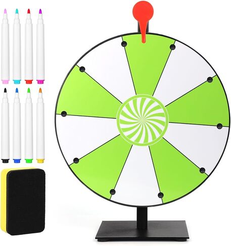 12in Spinning Prize Wheel, 10 Slots Tabletop Prize Wheel Spinner Wheel of Fortune Game with Stand Dry Erase & Markers for Carnivals Trade Shows Holiday Activities Game (Green) in Saudi Arabia