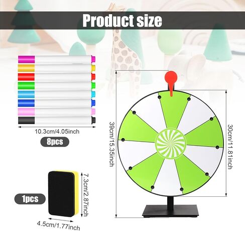12in Spinning Prize Wheel, 10 Slots Tabletop Prize Wheel Spinner Wheel of Fortune Game with Stand Dry Erase & Markers for Carnivals Trade Shows Holiday Activities Game (Green) in Saudi Arabia