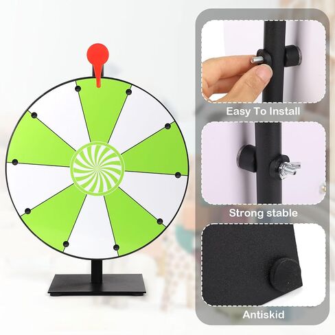 12in Spinning Prize Wheel, 10 Slots Tabletop Prize Wheel Spinner Wheel of Fortune Game with Stand Dry Erase & Markers for Carnivals Trade Shows Holiday Activities Game (Green) in Saudi Arabia