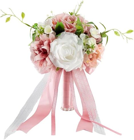Wedding Bouquets for Bride Bridesmaids, 7 Inch Artificial Rose Flower Bridal Bouquets for Wedding, Prom, Ceremony, Homecoming, Anniversary Decor in Saudi Arabia