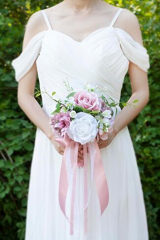 Wedding Bouquets for Bride Bridesmaids, 7 Inch Artificial Rose Flower Bridal Bouquets for Wedding, Prom, Ceremony, Homecoming, Anniversary Decor in Saudi Arabia