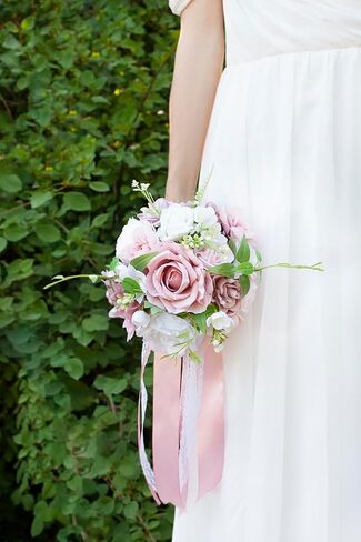 Wedding Bouquets for Bride Bridesmaids, 7 Inch Artificial Rose Flower Bridal Bouquets for Wedding, Prom, Ceremony, Homecoming, Anniversary Decor in Saudi Arabia