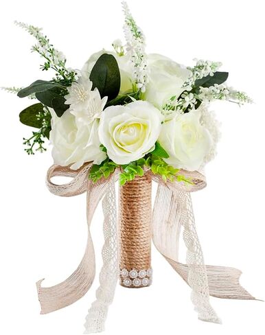 Wedding Bouquets for Bride Bridesmaids, 7 Inch Artificial Rose Flower Bridal Bouquets for Wedding, Prom, Ceremony, Homecoming, Anniversary Decor in Saudi Arabia