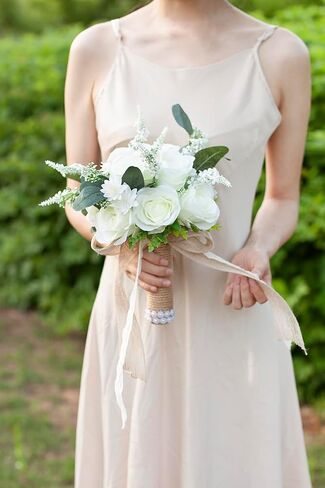 Wedding Bouquets for Bride Bridesmaids, 7 Inch Artificial Rose Flower Bridal Bouquets for Wedding, Prom, Ceremony, Homecoming, Anniversary Decor in Saudi Arabia