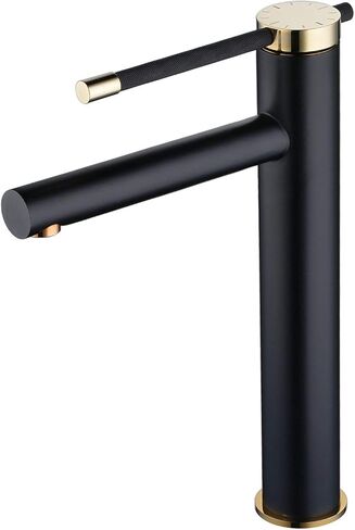صنبور حوض الحمام بمقبض واحد من Leekayer، لمسة نهائية مزدوجة، طلاء أسود مطلي بالكروم الذهبي، فتحة واحدة، خلاط حوض مرحاض، صنبور طويل مع تصريف منبثق (بدون تدفق) حديث in Kuwait