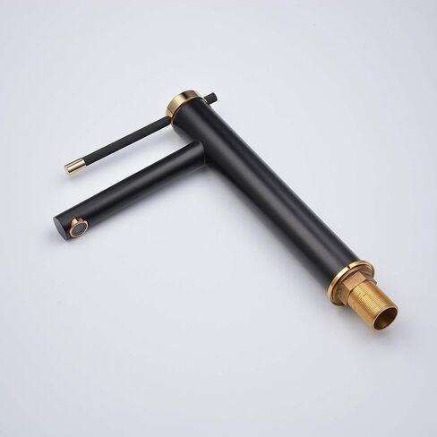 صنبور حوض الحمام بمقبض واحد من Leekayer، لمسة نهائية مزدوجة، طلاء أسود مطلي بالكروم الذهبي، فتحة واحدة، خلاط حوض مرحاض، صنبور طويل مع تصريف منبثق (بدون تدفق) حديث in Kuwait