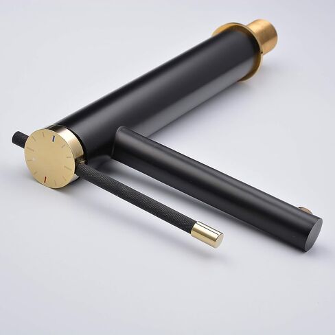 صنبور حوض الحمام بمقبض واحد من Leekayer، لمسة نهائية مزدوجة، طلاء أسود مطلي بالكروم الذهبي، فتحة واحدة، خلاط حوض مرحاض، صنبور طويل مع تصريف منبثق (بدون تدفق) حديث in Kuwait