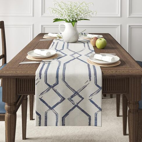 JINCHAN البلاط المغربي طباعة الجدول عداء مزرعة الكتان الجدول العداءين 72 بوصة طويلة طاولة القهوة ديكور لخزانة هندسية تعريشة مطبوعة غرفة الطعام المطبخ 1 لوحة 13x72 بوصة رمادي ناعم على البيج in Kuwait