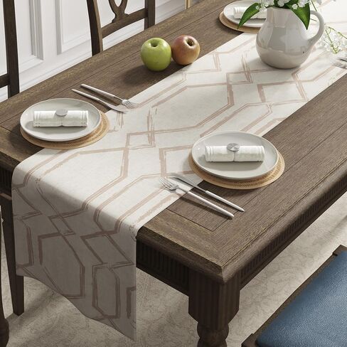 JINCHAN Moroccan Tile Print Table Runner Farmhouse Linen Table Runners 72 Inches Long Coffee Table Decor for Dresser Geometric Trellis Printed Kitchen Dining Room 1 Panel 13x72 Inch Soft Grey on Beige in Saudi Arabia