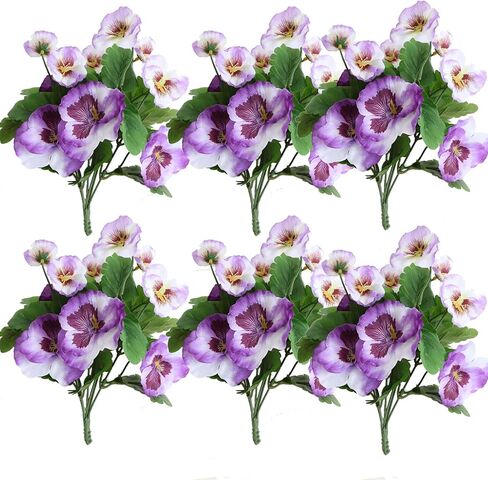 6 قطع من الزهور الاصطناعية شجيرات بانسي صناعية من البلاستيك الصناعي ونباتات وهمية للاستخدام الداخلي والخارجي لتزيين حديقة المنزل (أرجواني أزرق) in Kuwait