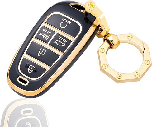غطاء مفتاح Fob لغطاء مفتاح Hyundai-Premium مع سلسلة مفاتيح ذهبية تناسب Hyundai Sonata Santa fe Tucson (5-أبيض) in Kuwait