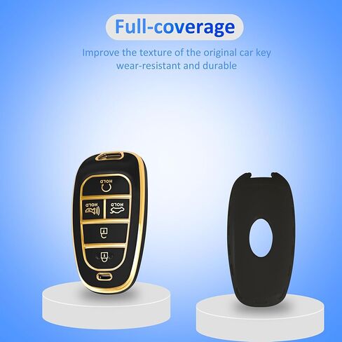 غطاء مفتاح Fob لغطاء مفتاح Hyundai-Premium مع سلسلة مفاتيح ذهبية تناسب Hyundai Sonata Santa fe Tucson (5-أبيض) in Kuwait