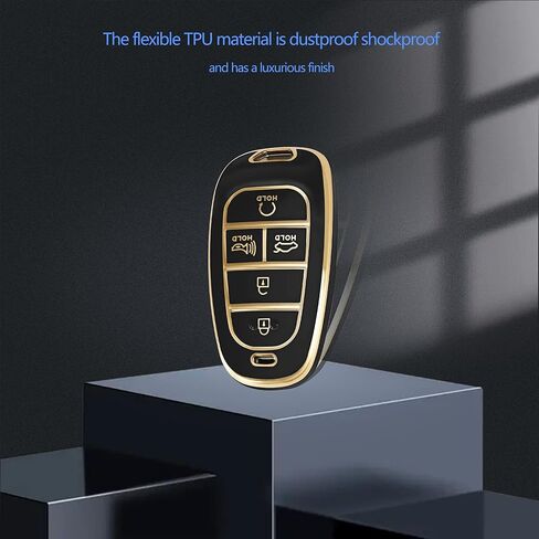 غطاء مفتاح Fob لغطاء مفتاح Hyundai-Premium مع سلسلة مفاتيح ذهبية تناسب Hyundai Sonata Santa fe Tucson (5-أبيض) in Kuwait