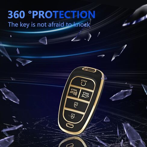 غطاء مفتاح Fob لغطاء مفتاح Hyundai-Premium مع سلسلة مفاتيح ذهبية تناسب Hyundai Sonata Santa fe Tucson (5-أبيض) in Kuwait