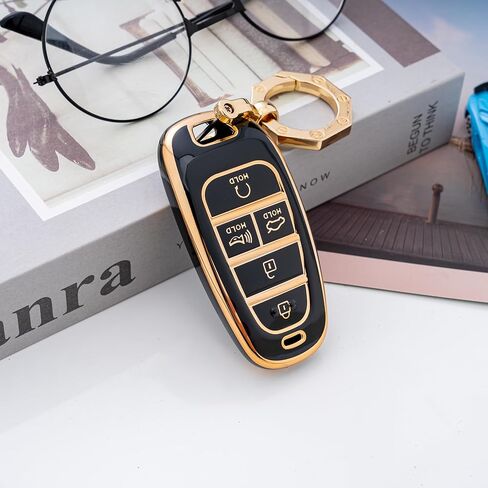 غطاء مفتاح Fob لغطاء مفتاح Hyundai-Premium مع سلسلة مفاتيح ذهبية تناسب Hyundai Sonata Santa fe Tucson (5-أبيض) in Kuwait