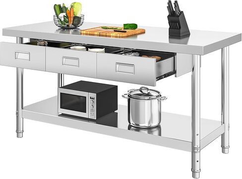 YITAHOME 60" X 24" Stainless Steel Table with 3 Drawers, NSF Work Table with Drawer, Metal Table Prep Table for Home Kitchen Restaurant Garage Warehouse in Saudi Arabia