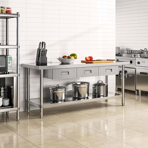YITAHOME 60" X 24" Stainless Steel Table with 3 Drawers, NSF Work Table with Drawer, Metal Table Prep Table for Home Kitchen Restaurant Garage Warehouse in Saudi Arabia