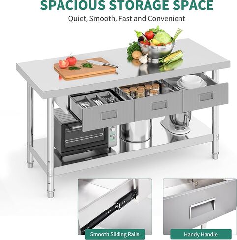 YITAHOME 60" X 24" Stainless Steel Table with 3 Drawers, NSF Work Table with Drawer, Metal Table Prep Table for Home Kitchen Restaurant Garage Warehouse in Saudi Arabia