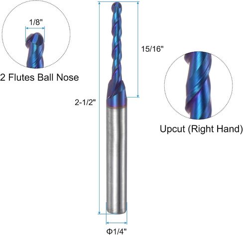 uxcell Ball Nose End Mill CNC Router Bit, 1/16" Radius 1/4" Shank Solid Carbide Nano Coated Upcut Spiral 2 Flutes Cutter Milling Tool, 1/8" Dia 2-1/2" Total Length in Saudi Arabia