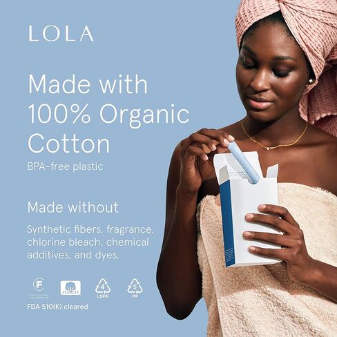 LOLA Organic Cotton Tampons with Cardboard Applicator, 36 Count (2 Packs of 18) - Tampons Super, Period Feminine Hygiene Products, HSA FSA Approved Products Feminine Care in Saudi Arabia