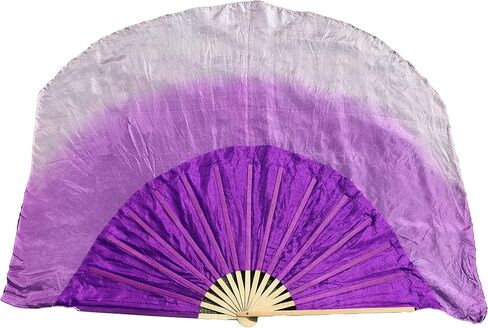Winged Sirenny Large Single Belly Dance Silk Flutter, 45in Wide Short Silk Fan Veil Right Hand(purple gradation) in Saudi Arabia