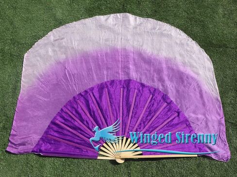 Winged Sirenny Large Single Belly Dance Silk Flutter, 45in Wide Short Silk Fan Veil Right Hand(purple gradation) in Saudi Arabia