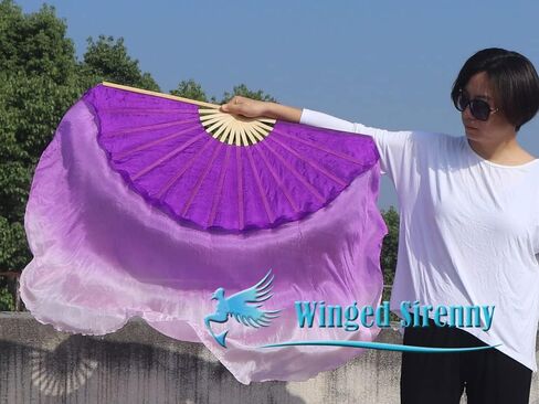 Winged Sirenny Large Single Belly Dance Silk Flutter, 45in Wide Short Silk Fan Veil Right Hand(purple gradation) in Saudi Arabia