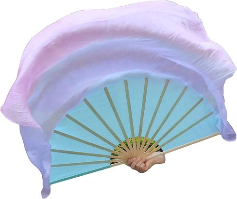 Winged Sirenny Large Single Belly Dance Silk Flutter, 45in Wide Short Silk Fan Veil Right Hand(purple gradation) in Saudi Arabia