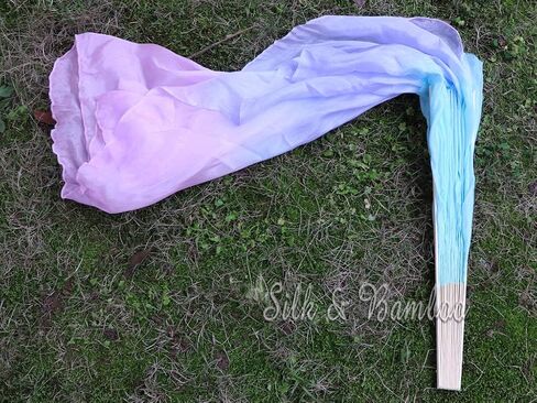 Winged Sirenny Large Single Belly Dance Silk Flutter, 45in Wide Short Silk Fan Veil Right Hand(purple gradation) in Saudi Arabia