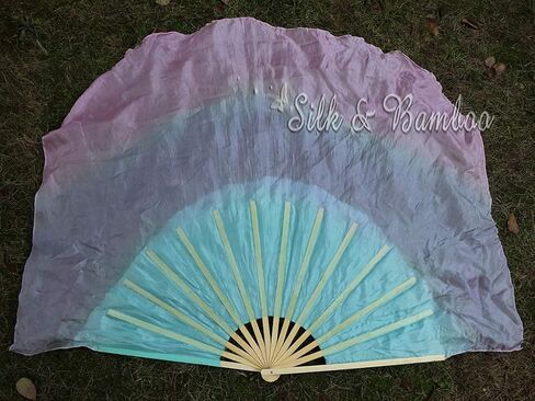 Winged Sirenny Large Single Belly Dance Silk Flutter, 45in Wide Short Silk Fan Veil Right Hand(purple gradation) in Saudi Arabia