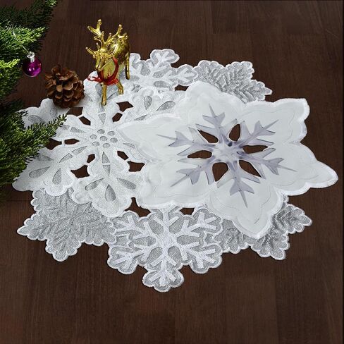 Grelucgo Machine Embroidered and Hand Cut Silver Grey and White Snowflakes Table Runner for Christmas Holiday (13.5 x 69 inches) in Saudi Arabia