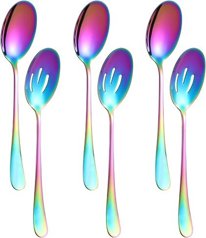 6 Pieces Serving Spoons Set, 8.7 Inch Serving Spoon, Includes 3 Serving Spoons and 3 Slotted Spoons, Stainless Steel Buffet Banquet Spoons, Large Spoons Utensils Cutlery Set for Kitchen, Gold in Saudi Arabia