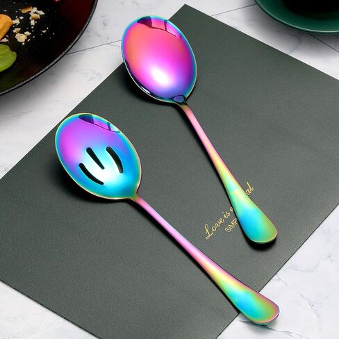 6 Pieces Serving Spoons Set, 8.7 Inch Serving Spoon, Includes 3 Serving Spoons and 3 Slotted Spoons, Stainless Steel Buffet Banquet Spoons, Large Spoons Utensils Cutlery Set for Kitchen, Gold in Saudi Arabia