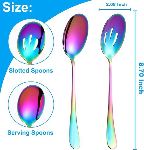 6 Pieces Serving Spoons Set, 8.7 Inch Serving Spoon, Includes 3 Serving Spoons and 3 Slotted Spoons, Stainless Steel Buffet Banquet Spoons, Large Spoons Utensils Cutlery Set for Kitchen, Gold in Saudi Arabia