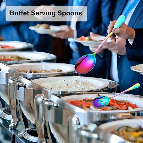 6 Pieces Serving Spoons Set, 8.7 Inch Serving Spoon, Includes 3 Serving Spoons and 3 Slotted Spoons, Stainless Steel Buffet Banquet Spoons, Large Spoons Utensils Cutlery Set for Kitchen, Gold in Saudi Arabia