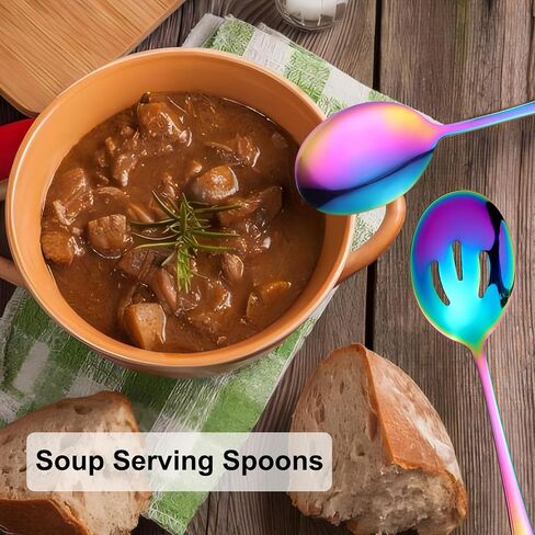 6 Pieces Serving Spoons Set, 8.7 Inch Serving Spoon, Includes 3 Serving Spoons and 3 Slotted Spoons, Stainless Steel Buffet Banquet Spoons, Large Spoons Utensils Cutlery Set for Kitchen, Gold in Saudi Arabia